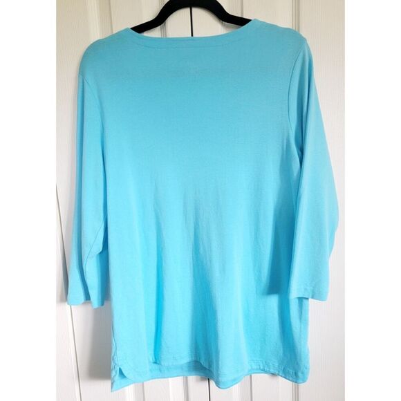 J. Jill M Pullover Knit Tunic Top Light Blue Round Neck 3/4 Sleeves Pima  Cotton - Picture 2 of 5